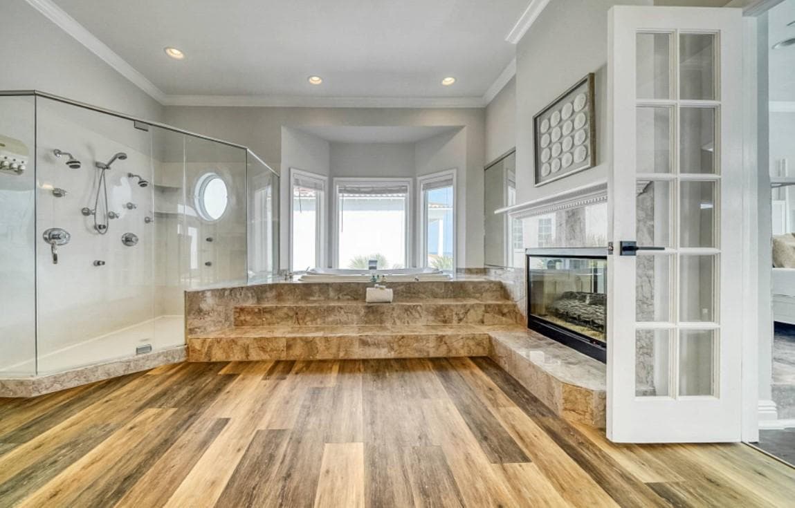 Luxury master bathroom remodel with walk-in shower and soaking tub